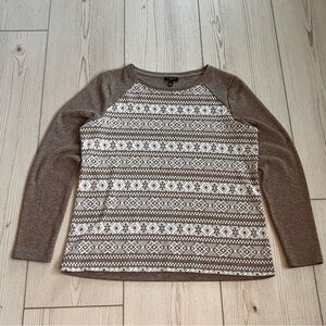 Talbots Brown and White Geometric Long Sleeve Top